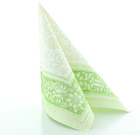 Sovie HORECA Airlaid Serviette LARA in GRÜN, 40 x 40 cm, 1/4 Falz, 50 Stück – saugstark & stoffähnlich - Blütenornamenten - Ideal für Hochzeiten, Jubiläen, Geburtstage