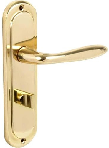 Designer Levers Mocho Round Plate Lever Door Handle, Polished Brass, 1 Pair | Bathroom door handle; thumbturn included; includes fixings and thumbturn; mechanical guarantee of 100,000 cycles.