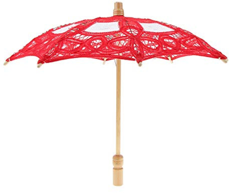 D DOLITY Ombrelle Parasol Main Faite Parapluie Floral en Dentelle Bambou Délicat Parfait pour Décor Mariage - Rouge