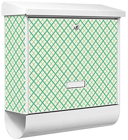banjado® Burgwächter Briefkasten Weiß 38x39x12cm mit Motiv Feines Rautenmuster/Briefkasten mit Zeitungsfach/Briefkasten mit Zeitungsrolle/Postkasten inkl. Montagematerial & 2 Schlüsseln