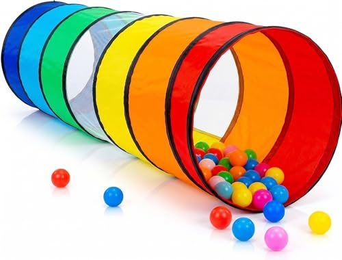 NUBUNI Kids Play Tunnel Tent for Toddlers, Colorful Pop Up Crawl Tunnel Toy for Baby or Pet, Collapsible Gift for Boy and Girl Play Tunnel Indoor and Outdoor Game Rainbow