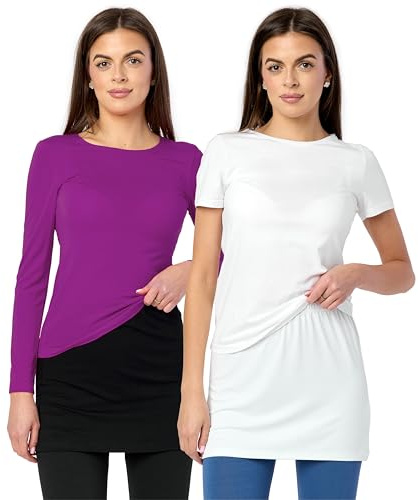 Merry Style Damen Verlängerungsgurt für Hemden T-Shirts Nierenwärmer Minirock MS10-202 2PACK (2Pack-Schwarz/Weiß, 6XL)