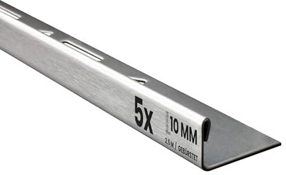 5x L-Profil Edelstahlschiene Fliesenprofil Fliesenschiene Edelstahl V2A L250cm 10mm gebürstet