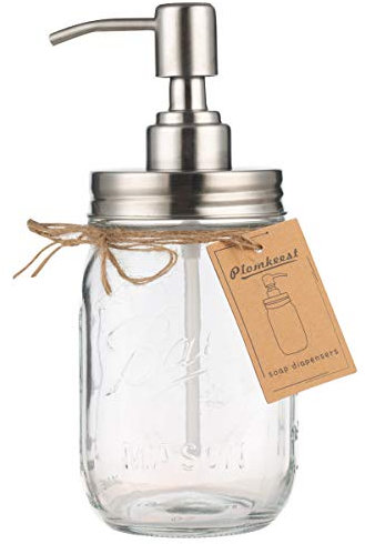 Plomkeest 16oz Einmachglas Seifenspender Klarglas Glas Seifenspender mit rostfreiem Edelstahlpumpe Flüssigseifenspender für Badezimmer, KitchenDecor Ideal für Lotionen, Flüssigseifen Silver