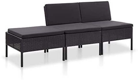 vidaXL Gartenmöbel 3-TLG. mit Auflagen Sitzgruppe Garten Garnitur Lounge Sofa Sitzgarnitur Gartenset Gartensofa Mittelsofa Fußhocker Poly Rattan Grau