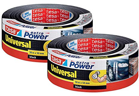 tesa extra Power Universal Gewebeband - Gewebeverstärktes Ductape zum Reparieren, Befestigen, Bündeln, Verstärken oder Abdichten (2er Pack // Schwarz)