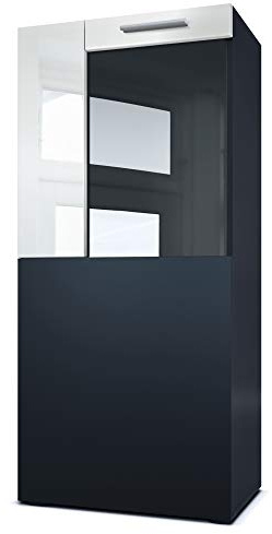 Vladon Stand-/Hänge Vitrine Movie, Schwarz matt/Weiß Hochglanz - Moderne Glasvitrine - (BxHxT): 50,5 x 111 x 32,5 cm