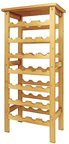 Dripex Weinregal Bambus Weinflaschenregal 7 Ebenen Flaschenregal für Keller Küche 27 Flaschen 0,75 und 1 Liter 47 x 29 x 102CM