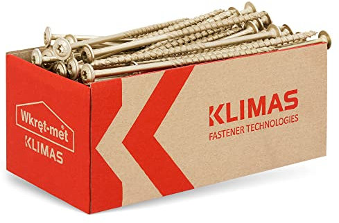 KLIMAS Tornillos de cabeza Torx para madera, 6,0 x 140 mm, 50 unidades, arandelas, tornillos de terraza, tornillos universales, para construcción de tejados, color amarillo
