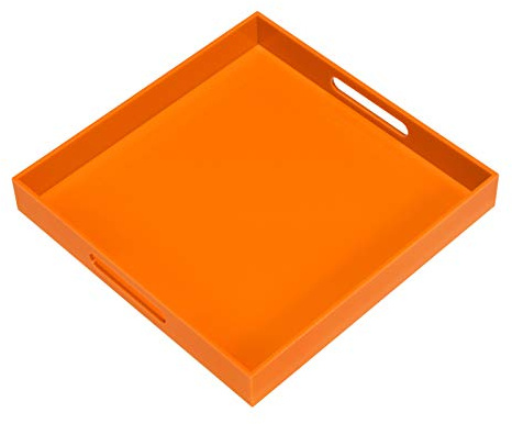KEVLANG Plateau de service robuste en acrylique avec poignées Orange brillant 30,5 x 30,5 cm