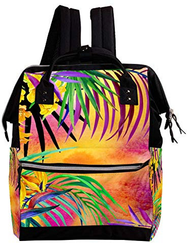 Wickeltasche mit tropischen Blättern und natürlichem Muster, große Kapazität, Babytasche, multifunktionaler Reiserucksack, Wickeltasche, Stilltasche für Babypflege