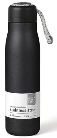 Dusgut Water Bottle with Portable Lid Metal Thermos Vacuum Insulated Stainless Steel | Reusable Leak Proof BPA-Free Flask | 17oz, Black