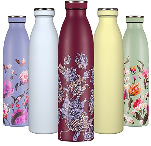 B2DO Vattenflaska rostfritt stål 750ml Orientalisk kosmos| återanvändbar vakuum metall termosflaska| läckagesäker isolerad termosflaska | Vakuumflaska för sport | BPA-fri återanvändbar dricksflaska