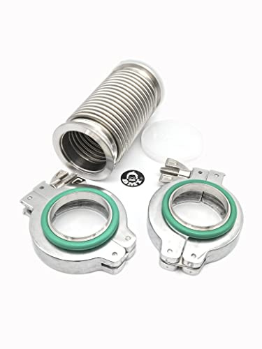 bmotiontech ISO-KF KF50 Highly Flexible Corrugated Hose, Vibration Damping Stainless Steel Vacuum Bellow Hose (100 mm or 4) + 2 pcs KF50 Wing nut clamp, Centering Ring & FKM O-Ring (100 mm or 4)