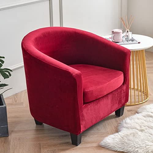 GUYIRT Weiche Volltonfarbe Sesselbezug 2 Stück Club Chair Schonbezug rutschfest Stretch Husse Möbelschutz Abnehmbar -rot-