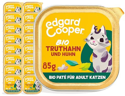 Edgard & Cooper Cibo umido per gatti (Bio tacchino, 85 g x 16), biologico, senza cereali, pieno di carne fresca, ingredienti naturali, adatto per gatti sterilizzati e attivi, alto contenuto proteico