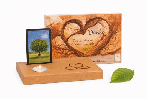 HEART & SOUL LENORMAND Kartenhalter Holz | Fotohalter, Bildhalter, Tarotkartenhalter [HANDGEMACHT] Buche,Geschenkverpackung und Kerze