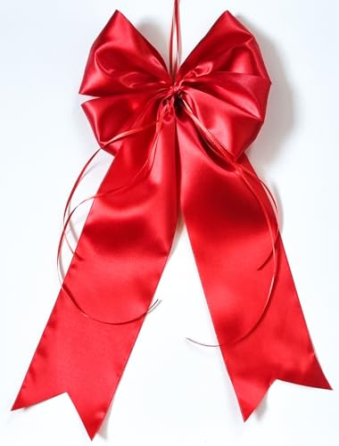 CaPiSo 20x40 cm Große Satin-Doppelschleife ohne Basteln Schleife Geburtstag Weihnachtsschleife Weihnachten Hochzeit Doppelschleife Satinschleife (Rot-End 02)