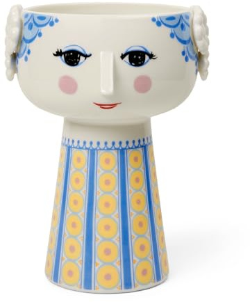 Bjørn Wiinblad Eva Vase | Hand-Painted Glazed Porcelain | Blue Yellow | 7.3 in