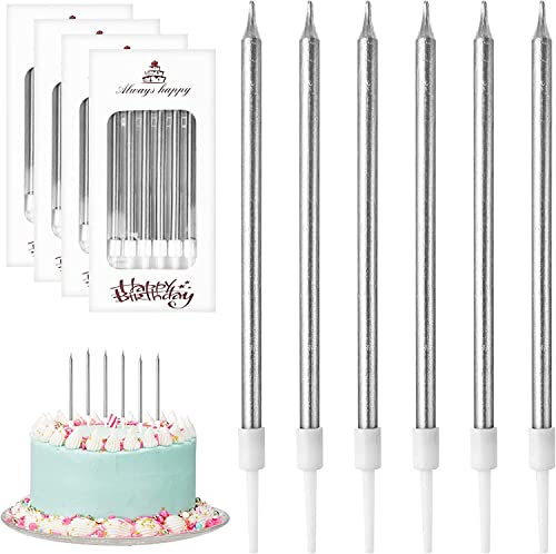 DONQL Candele Compleanno, 24 Pezzi Candeline Compleanno Lunghe con Supporto, Per Candele di Compleanno Per Bambini e Adulti, Decorazioni Torta Compleanno, Baby Shower, Festa Delle Ragazze