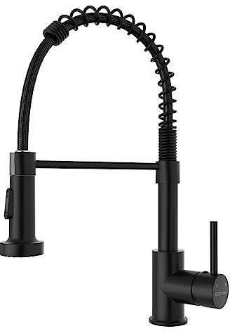 Schwarz KüChenarmatur mit Brause Ausziehbar Hochdruck, DAYONE Wasserhahn KüChe 360° Drehbar, Edelstahl Spiralfederarmatur KüChenarmatur Brause Armatur, 2 SprüHmodi, Einhebel PüLtisch Mischbatterie