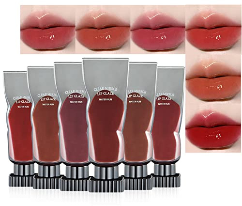 MEITREND Lip Gloss Set, Clear Mirror Lip Tint Watery Stain Lipgloss, Long Lasting Non-Stick Cup Liquid Blush 6Pcs Moisturizing Lipstick Tinted Balm Red Makeup