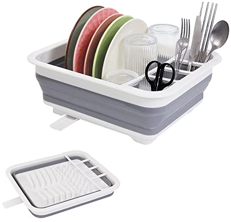 Goderewild Collapsible Dish Drying Rack with Rotating Drain & Plug,Space-Saving Dish Drainers for Kitchen Counter, Portable Dish Rack Over Sink Drying Dinnerware,Travel Trailer RV Camping Essentials