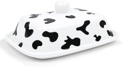 fanquare Beurrier Porcelaine Blanc et Rose, Beurrier Céramique avec Couvercle pour la Conservation du Beurre et la Décoration de La Cuisine à La Maison