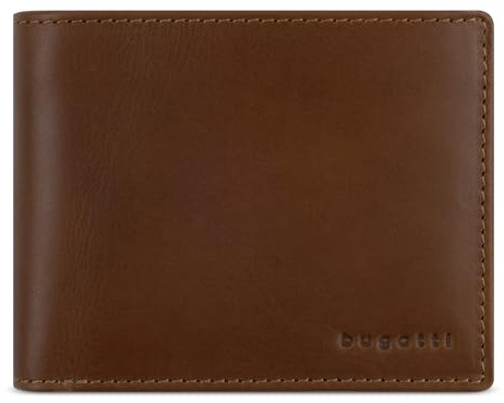 bugatti Remo Portemonnaie mit Klappe und RFID-Schutz, Geldbörse aus echtem Leder, Cognac