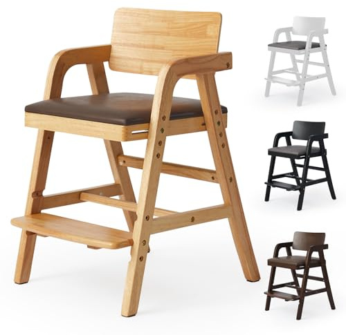 Leesinwing Wooden High Chair for Toddlers, Adjustable Baby Feeding Chair with Seat & Footrest, Grows with Child Dining Chair, Solid Wood Kids Learning Chair for Table, Study & Mealtime - Natural