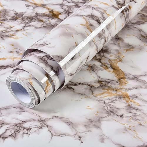 VIOPVERY Peel and Stick WhitePurple Marble Wallpaper - Self-Adhesive Vinyl for Kitchen WorktopsBlack Thick Covering for Bedroom Furniture