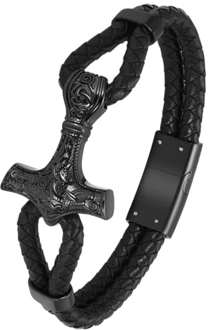 VCCWYQK Pulsera vikinga con martillo de Thor para cenizas para hombres y mujeres, pulsera de cuero trenzado, joyería conmemorativa, regalo de recuerdo funerario
