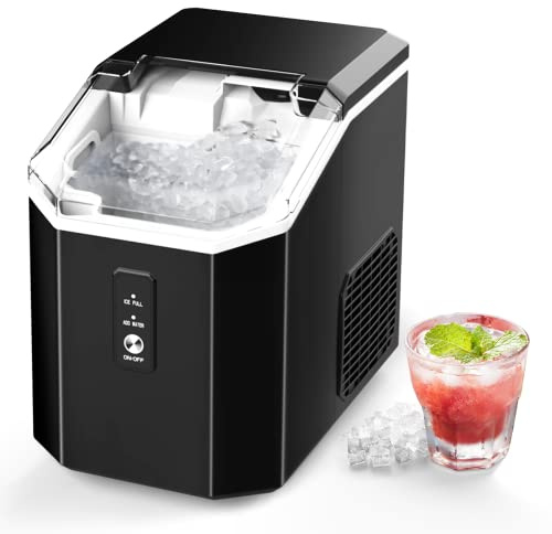 Ice Machines for Home Crushed Ice Cube Maker Machine, Self Cleaning Ice Machine with One-Click Operation, Soft Chewable Pebble Ice in 7 Mins, 15kg/24H with Ice Bags for Home Bar Camping RV