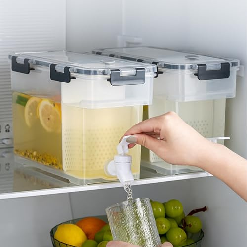 MUXHEL 2 Stück Kunststoff-Getränkespender mit Zapfhahn, 3,5L getränkespender, getränkespender kühlschrank, mit Zapfhahn und Abnehmbarer Filterplatte für Limonade, Fruchtsaft