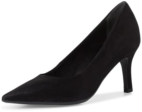 Tamaris Damen Pumps Leder Stilettoabsatz bequem; Black Structure, EU 39