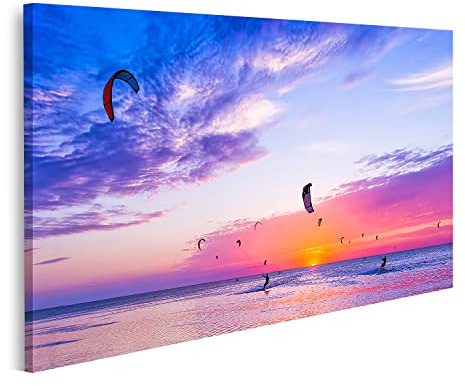 islandburner Prime Bild auf Leinwand Kite Surfen schöner Sonnenuntergang Bilder Wandbilder Poster
