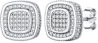 Silvora Funkeln Diamant Ohrstecker Herren Damen Iced-Out Zirkonia Stud Ohrringe 925 Silber Quadratische Cubic Zirkon Ohrringe 11mm breit Weiß Zirkonia Ohrschmuck Geschenke für Frauen Männer