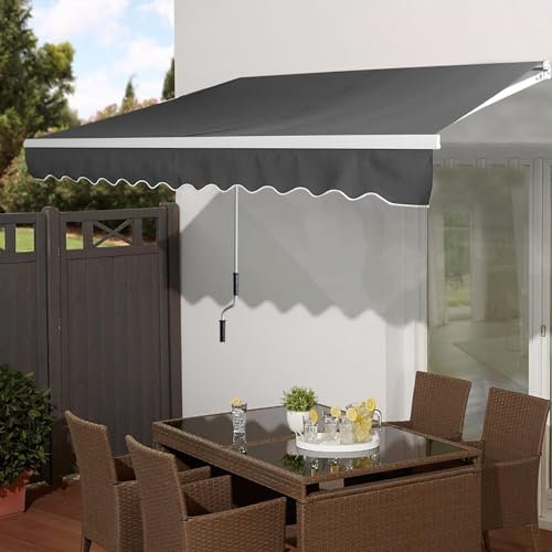 UISEBRT Markise Balkon - Aluminium Gelenkarmmarkise 250cm Breit Balkonmarkise Sonnenschutz Manuelle Klemmarmmarkise Sonnenmarkise mit Handkurbel Wasserdicht, Dunkelgrau (300x250cm)
