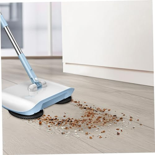Obelunrp Manual Vacuum Sweeper, 180 Degree Rotating Push Vacuum Non Electric Floor Sweeper, 2 in 1 Manual Sweeper For Carpet and Floors(Blue)