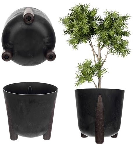 KADAX Übertopf mit Inneneinsatz, Blumentopf aus Kunststoff, Runder Pflanztopf, Dekorativer Blumenübertopf für Innen und Außenbereich (Schwarz, 30cm)