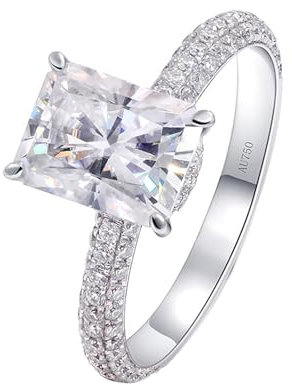 14 Karat Weißgold Ring Damen Weiß Moissanit Strahlend, Partner Ringe Eleganter Ring mit 4 Krallen Ring Damen Größe 63 (20.1)