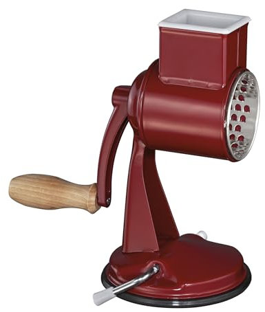 Zassenhaus Grattugia a tamburo CLASSIC, manuale, in metallo laccato, legno di faggio, acciaio inossidabile, base a ventosa, 2 tamburi e pestello, utilizzabile come tagliaverdure, grattugia e pialla,