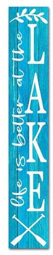 Geroclonup Lake House Decor Schild mit Aufschrift Life Is Better At The Lake, Holz, Willkommensschild für Veranda, stehend, vertikale Veranda, rustikale Veranda, Dekoration für See, Urlaub, Outdoor,