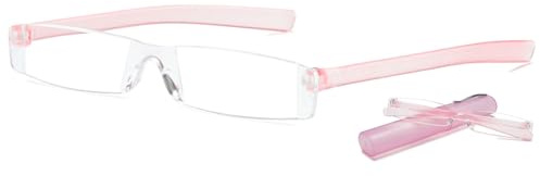ABETOS Mini Lesebrille Kunststoff Damen Herren Rahmenlose Kompakt Ultraleichte Lesebrillen Rechteckig Reise Lesehilfe mit Etui