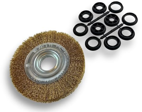 Lot de 6 brosses circulaires LAITON | Ø 150 mm | Epaisseur 2 rangs | Fil souple 0.20 mm ondulé | Alésage 32 mm + réducteur bague 25/22/20/16/12 mm | Touret affûteuse ponceuse | Kibros 235152LVx6