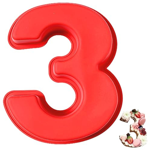 YXHZVON Kuchenform Zahlen Silikon Backform Zahl 3, Groß 3D Number Cake Zahlenbackform, Antihaftige DIY Motivbackformen für Kindergeburtstag, Hochzeit Jubiläum, Geburtstagstorte | DIY Backen Kuchenformen Antihaft Kuchenformen für Geburtstag und Jahrestag (Rot)