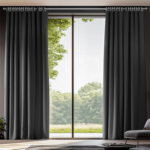 ORINOVA Vorhang Blickdicht Thermovorhang Kälteschutz Schwarz 140x244 cm Verdunklungsvorhänge Schlafzimmer Wohnzimmer Vorhang mit Ösen 2er Set