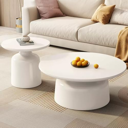 XMLYSMYS Runder Couchtisch, Wohnzimmertisch 2er-Set, Moderner Couchtisch fürs Wohnzimmer, Teetisch, Sofa-Beistelltisch für Wohnzimmer und Schlafzimmer(White)