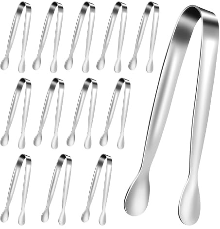 Mini Tongs & Sugar Tongs - 12Pcs Stainless Steel Serving Utensils for Ice Cubes, Sugar Cubes & Appetizers, Perfect for Tea Party & Coffee Bar (Silver)