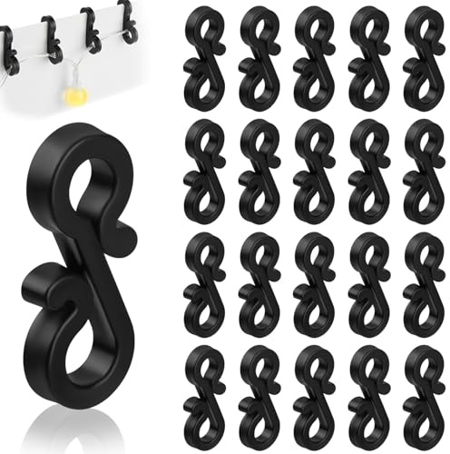 Flintronic Gutter Hooks for Outdoor Lights, 60PCS Plastic S Gutter Clips | Clips Hanger for Christmas Lights, Xmas Party, Icicle Fairy Lights, String/Rope Lights Decorations (Black)